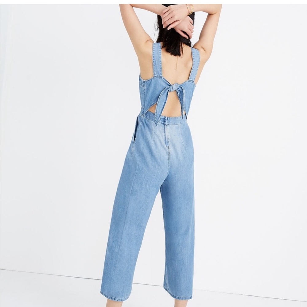Denim Apron Bow-Back Jumpsuit